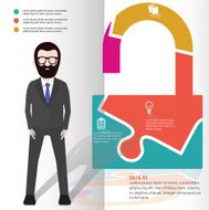 Unlock puzzle and character info graphic design clean vector