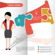 Megaphone puzzle and character info graphic design clean vector
