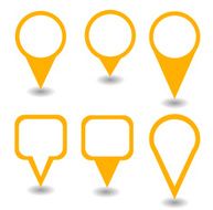 Set of orange pointers and markers different shapes vector N2