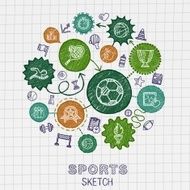 Sport hand drawing integrated sketch icons Vector doodle interactive pictograms N2