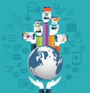 Human hands holding Earth with Apps Concept