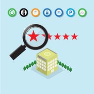 magnifying glass search for hotel with service icon