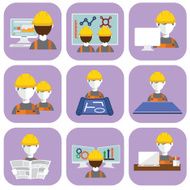 Engineer construction manufacturing worker flat design set