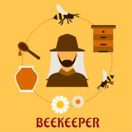 Beekeeping concept with beekeeping and apiculture symbols