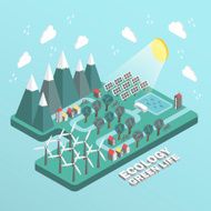 flat 3d isometric ecology green life concept illustration