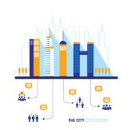 City social network Urban landscape filled with business icons N4