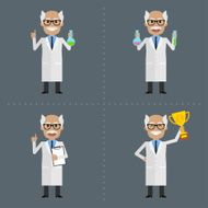 Old scientist holds different objects N2