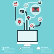 Flat abstract background with web icons Interface symbols Cloud computing N38