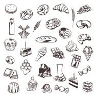 Confectionery sketches of icons vector set