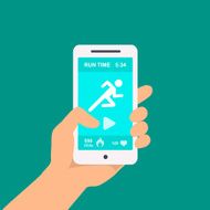 Fitness app on a mobile phone in hand illustration