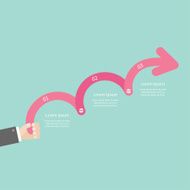 Hand three step pink upwards arrow Timeline Infographic text Flat