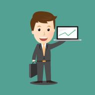 Vector of businessman make profit laptop