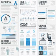 Big collection of business infographics elements illustration blue vector