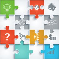Parts of paper puzzles with icons Business concept template interface