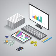 Flat 3d isometric mobile application business analytics financ N3