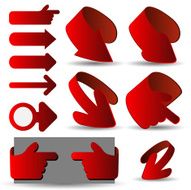 Set of Red 3D Paper Cut Arrow Illustrations Clip-Art