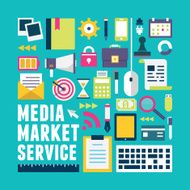 Flat concept of media market service Documents for business