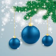 Blue Baubles Snow Lights Red Ribbon Fir Branch