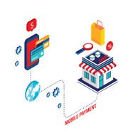 Flat 3d isometric design Mobile payment Online shopping e-commerce concept N5