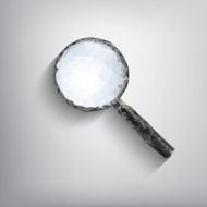 Magnifying glass symbol in modern low polygonal shapes on grey N2