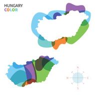 Abstract vector color map of Hungary with transparent paint effect