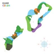 Abstract vector color map of Guam with transparent paint effect