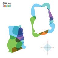 Abstract vector color map of Ghana with transparent paint effect