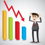 cartoon businessman fail with graph fall