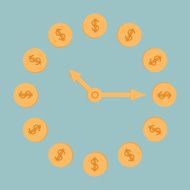 Dollar coins clock Blue background