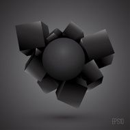 Abstract 3D Graphics with gradient Cubes and Sphere Vector illustration