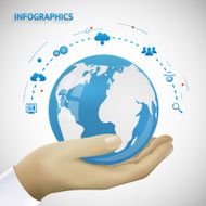 Hand Holding Earth Infographics Connection Icons Vector Illustration