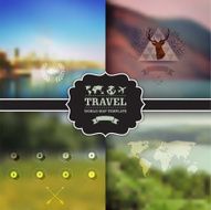 Set of four vector landscape with badge