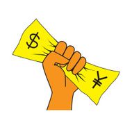 Banknotes on hand with dollar and yen sign