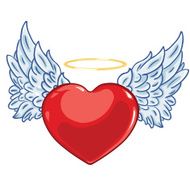 vector cartoon heart with angel wings and a halo
