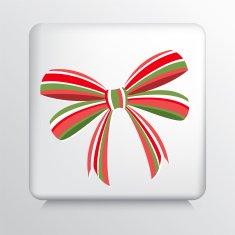 Square Icon With Green White and Red Striped Christmas Bow