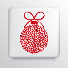Square Icon With Red Polka Dotted Christmas Ornament and Bow