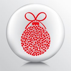 Round Icon With Red Polka Dotted Christmas Ornament and Bow
