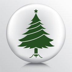 Round Icon With Christmas Tree Green Silhouette in Stand