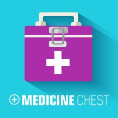 flat purple medicine chest background concept