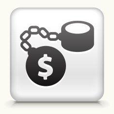 Square Button with Money Ball & Chain interface icon