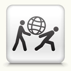 Square Button with People Carrying Globe interface icon