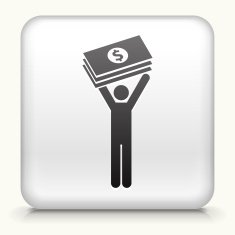 Square Button with Holding Big Bucks interface icon