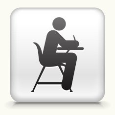 Square Button with Studying on school Desk N2