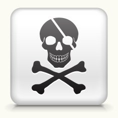 Square Button with Pirate Skull & Bones