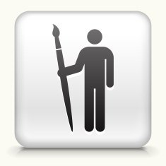 Square Button with Stick Fugure Holding Brush