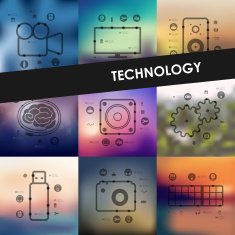 technology timeline infographics with blurred background N7