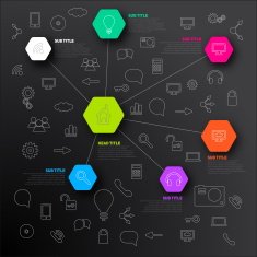 Dark Infographic template with lines and icons