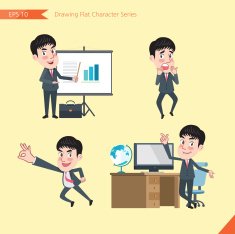 Set of drawing flat character style business office worker activities N49