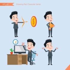Set of drawing flat character style business office worker activities N50