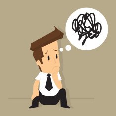 businessman confused with the idea to solve problem N2